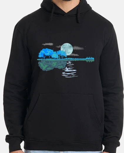 Sudadera Paisaje Guitarra Árboles, Lago y Luna