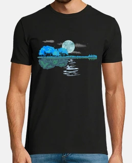 Paisaje Guitarra Árboles, Lago y Luna