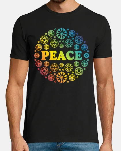 Tee-shirt paix fleurs arc en ciel