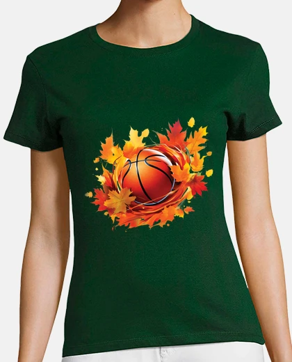 T-shirt palla da basket, foglie di acero e di quercia