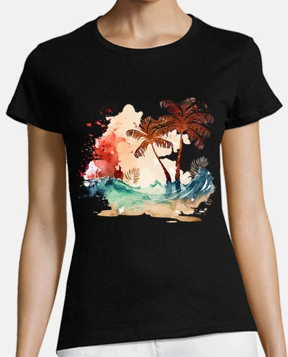 Camiseta palmera junto al mar