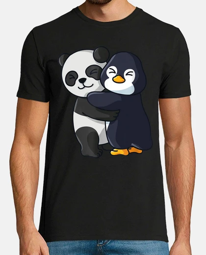 Tee-shirt panda avec pingouin en train de câliner