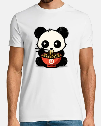 T-shirt panda kawaii vintage mangia ramen noodl