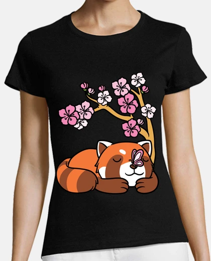 Tee-shirt panda rouge dormir kawaii fleur de ceri