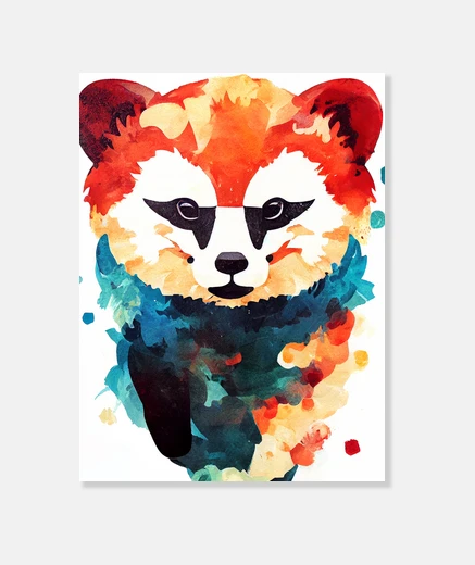 Tableau panda rouge sauvage nature animal coule