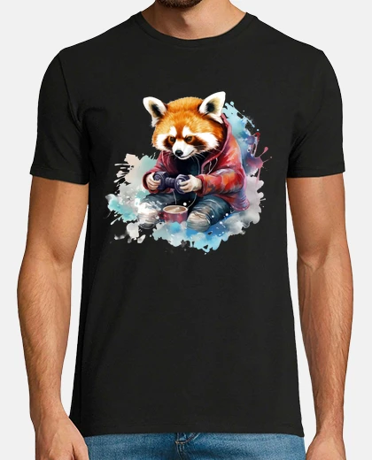 Tee-shirt panda roux brun gamer geek funny