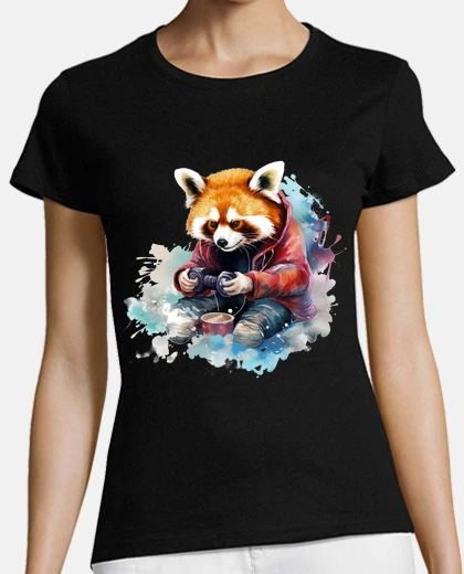 Tee-shirt panda roux brun gamer geek funny