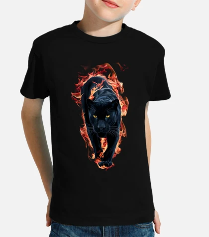 T-shirt bambino pantera nera con fiamme di fuoco tostadora