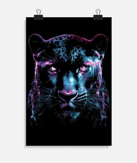 Poster panthère néon fluo DJ platine félin affiche poster discothéque ambiance fête 