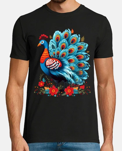 Tee-shirt paon multicolor boho art mode