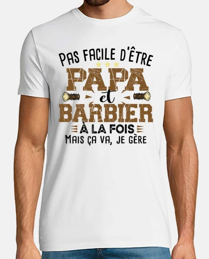 Tee-shirt Papa Barbier Hipster Barbe Métier Humour