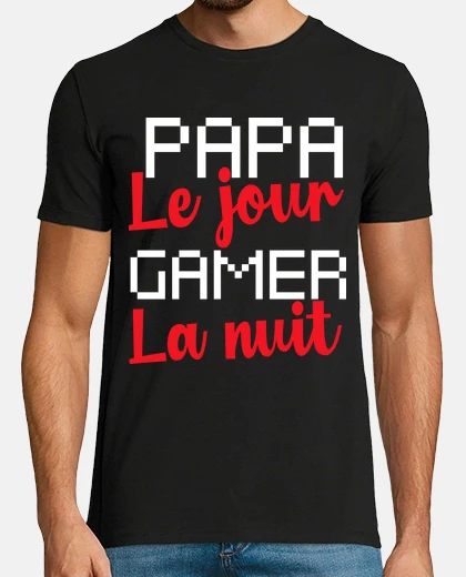 Tee-shirt Papa le jour gamer la nuit cadeau humou