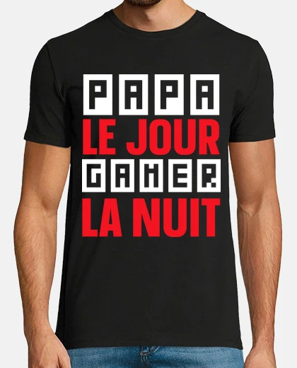 Tee-shirt Papa le jour gamer la nuit cadeau humou