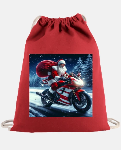 Bolsa papá navidad en su moto
