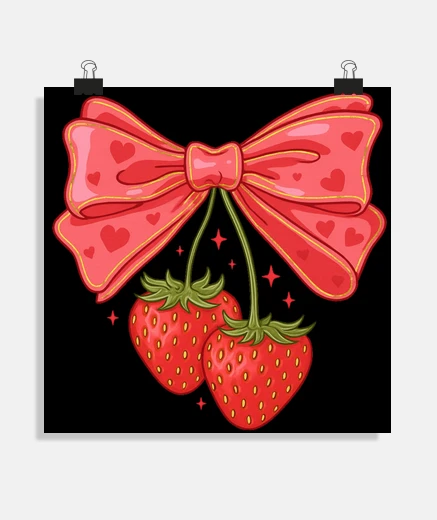 Poster papillon con fragole, poster con medaglia civettuola, poster per ufficio, soggiorno, camera da letto