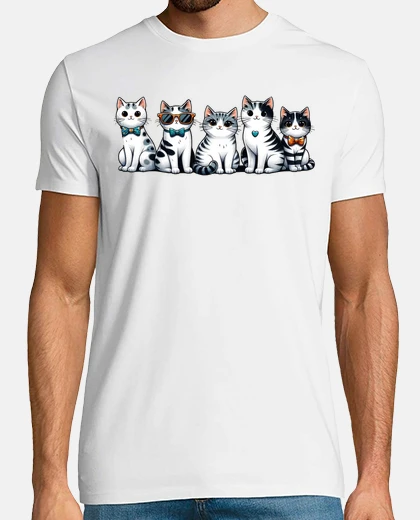 T-shirt papillon con gatti bianchi e neri