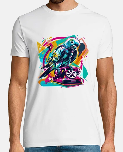 T-shirt pappagallo vintage con tellefono pop ar