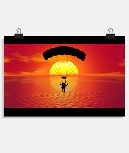 Poster parachutisme coucher de soleil océan affiche salon atelier boutique poster 