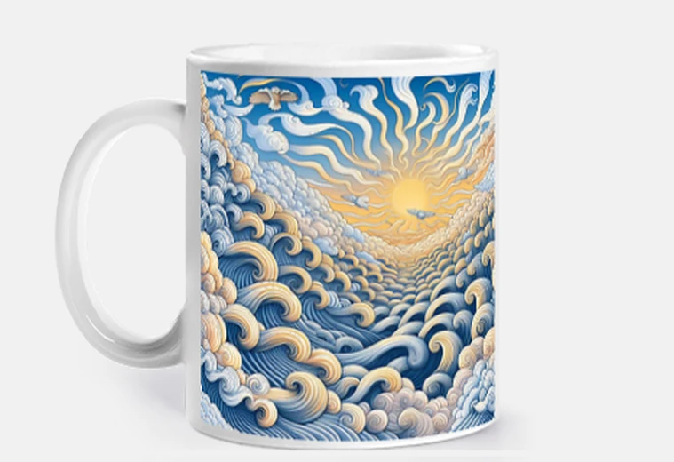 Cup paradise surrealist drawing graphics cup coffee tea croissants herbal tea infusion milk cocoa