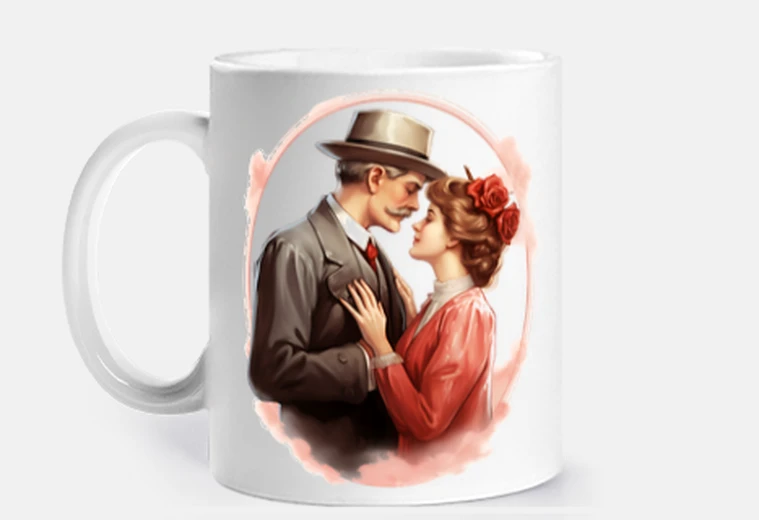 Taza pareja años 30 vintage retro personalizado taza café té infusión infusiones croissants leche mate