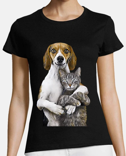 Playera pareja perro gato feliz vintage barroco