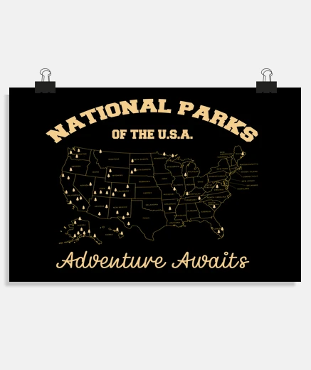 Póster parques nacionales en los estados unidos lista de parques nacionales cartel dorado cartel