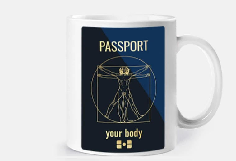 Cup passport leonard da vinci vitruvius cup coffee tea breakfast croissants