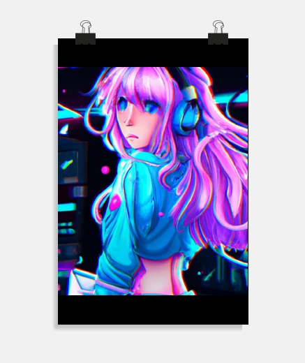 Poster pastel esthétique anime fille synthwave