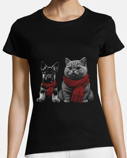 T-shirt pastore tedesco e gatto british shorthair, esilarante, virale, divertente,