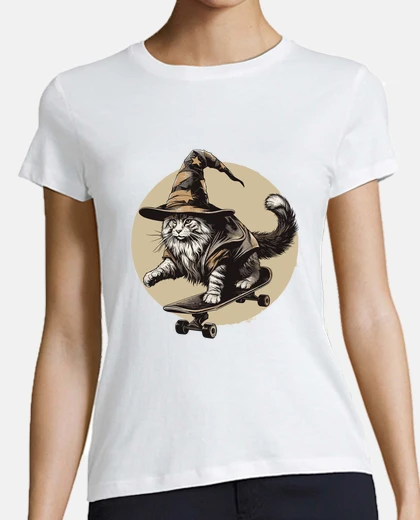 Tee-shirt patineur sorcier chat maine coon