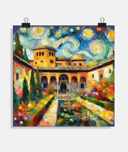 Póster Patio de la Alhambra a lo Van Gogh