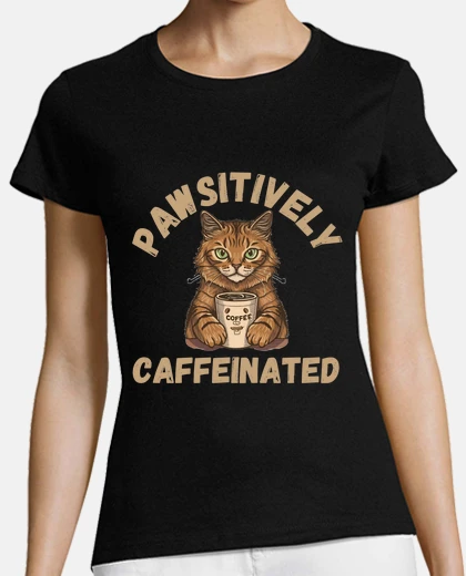 Playera pawsitively caffeinated-cat with coffee
