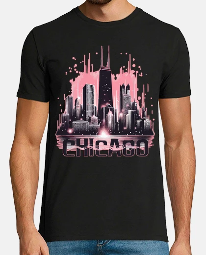 Tee-shirt paysage urbain de Chicago rose pastel