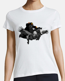PC39 Fantasma y cráneo volando en unico. Camiseta béisbol mujer.