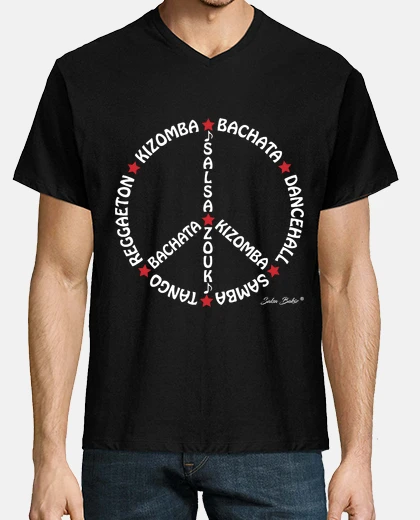 Tee-shirt Peace and love blanc col V