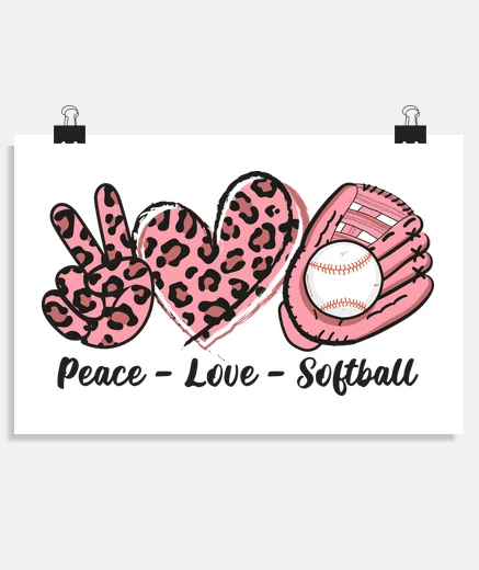 Poster peace love softball sofbol