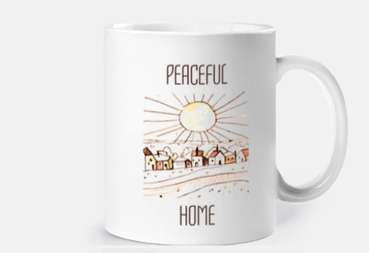 Cup peaceful home. white ceramic mug. birthday gift idea