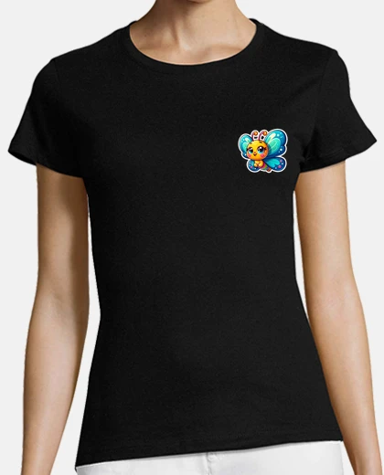 Camiseta pegatina de mariposa demasiado linda para niños y bebés, cuello en v, logotipo de bolsillo, marca de