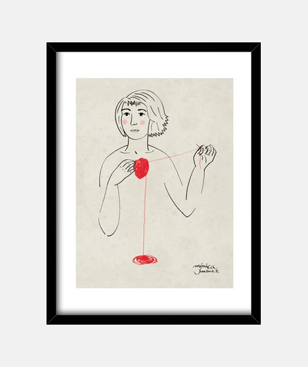 Cadre peinture, coeur couture, art monica jiménez