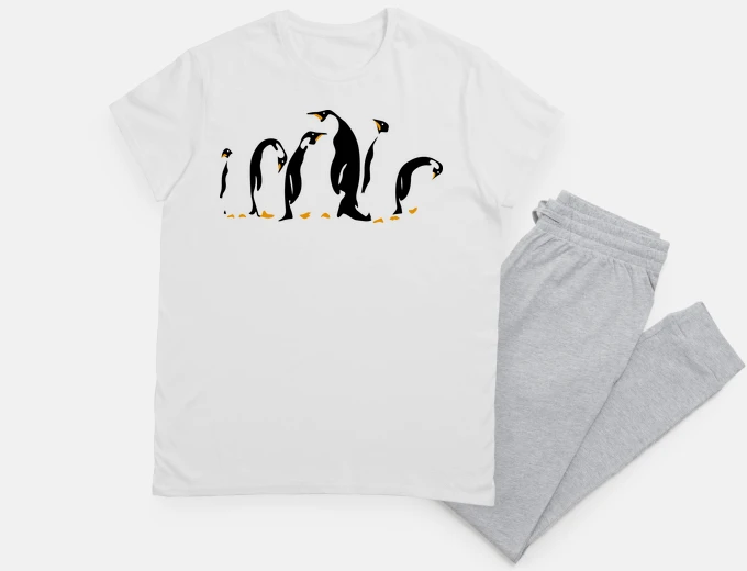 Pyjama penguins in a row