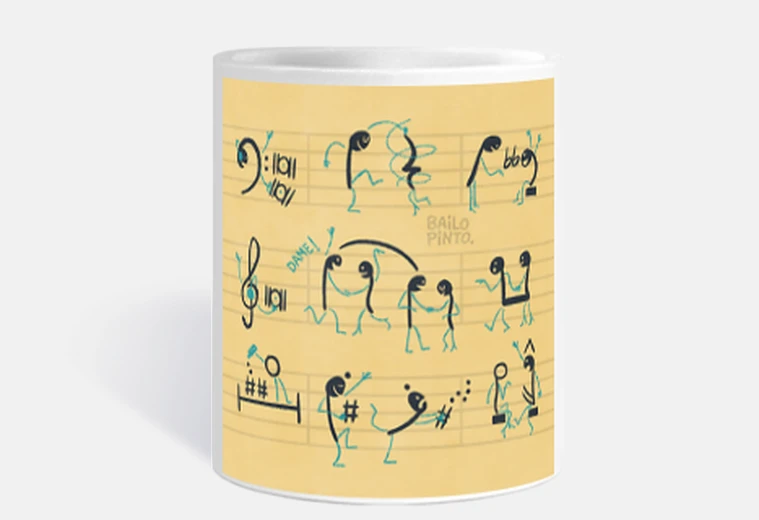 Cup pentagram with dancing notes