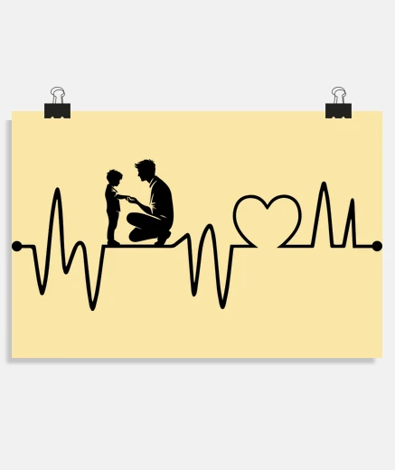 Poster père et fils electrocardiogramme coeur poster bureau salon chambre boutique magasin affiche 