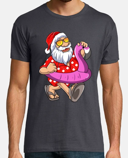 Tee-shirt père noël flotteur flamant été noel humour