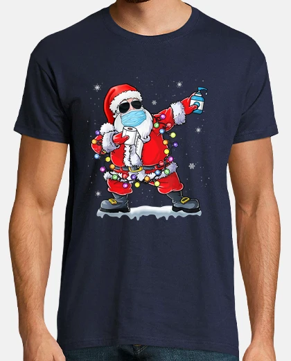 Tee-shirt père noël tamponne avec un masque virus pandémie humour noel