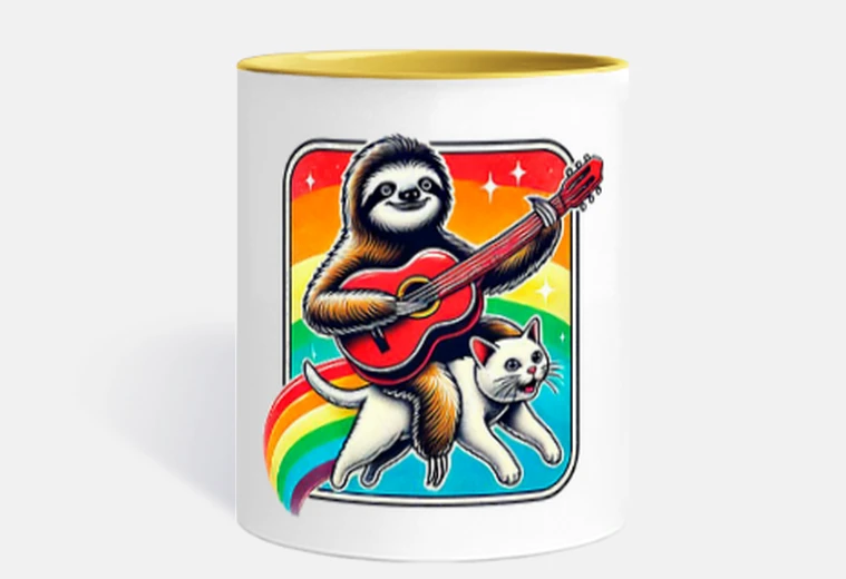 Taza Perezoso tocando la guitarra y montando