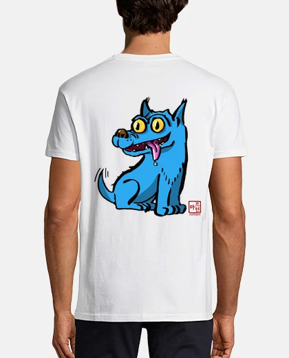 Camiseta Perro Azul Frontal y espalda camiseta hombre