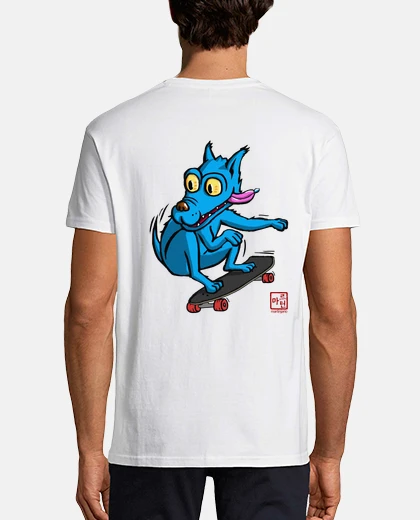 Camiseta Perro Azul skater Frontal y espalda camiseta hombre