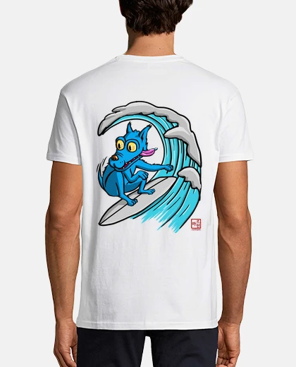 Camiseta Perro Azul surfer jvn Frontal y espalda camiseta hombre