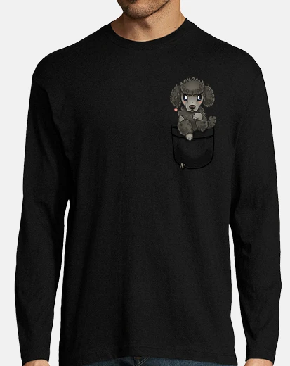 Camiseta perro caniche lindo de bolsillo - manga larga para hombre