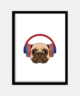perro en la música con auriculares